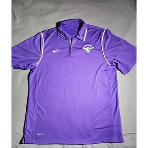 NIKE Dri Fit Shirt Mens Large Purple Short Sleeve Quarter Buttons Company Logo